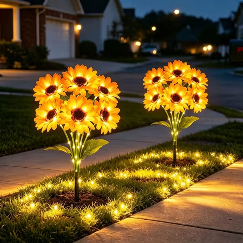 Solar Flower Garden Lights with 6 Head Sunflower Waterproof Outdoor Decorative Lights for Garden Patio Yard Flower Bed