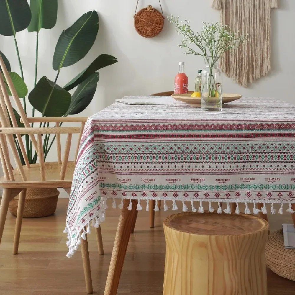 

Nordic Style Ethnic Tablecloth Anti-slip with Tassel Table Cover Cotton and Linen Stain-resistant Bohemian Tablecloth
