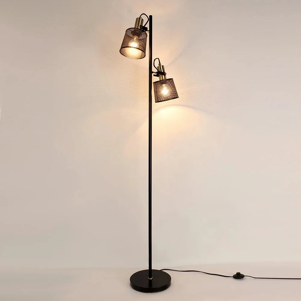 Nordic retro LED floor lamp E27 2 lights with foot switch corner high-quality metal rotatable living room bedroom standing light