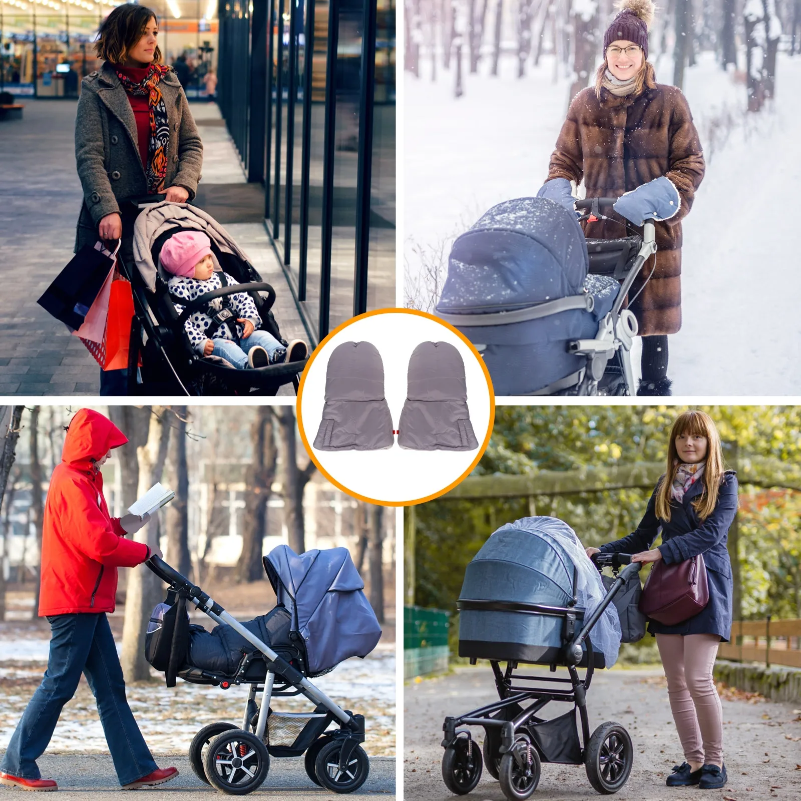 

1 пара теплых утолщенных ветрозащитных перчаток для ручки детской коляски, универсальные зимние перчатки для улицы, серые