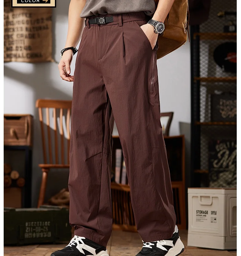 

Summer Thin Single Pleated Outdoor Quick Drying Pants Mens Clothing Loose Waterproof Black Khaki Casual Work Mens Trousers