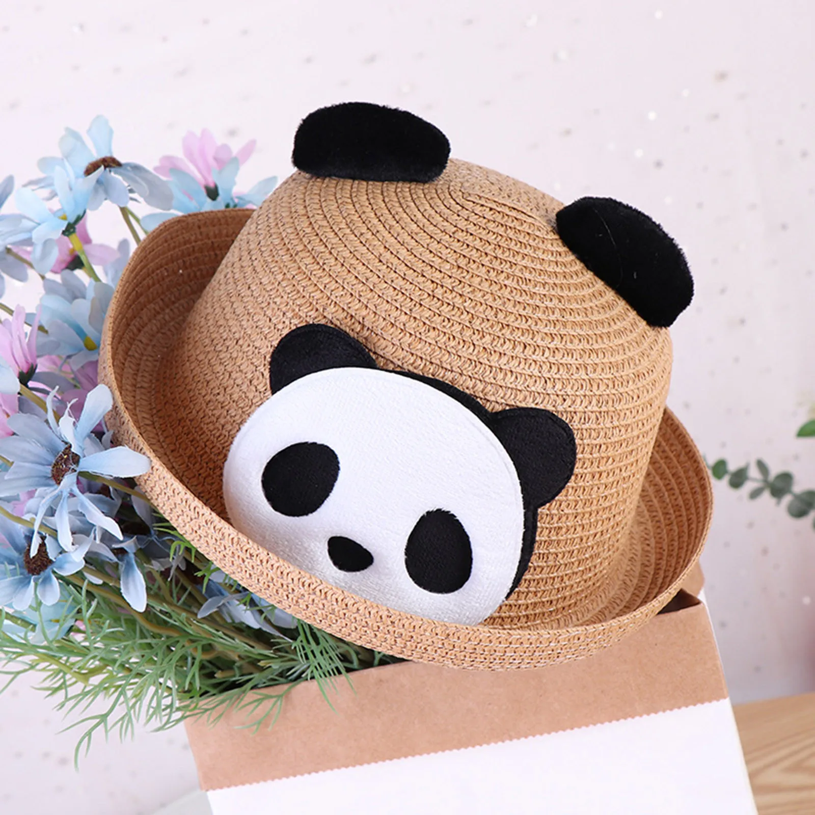 

Children Skis Kids Baby Girls Boys Straw Hat Cartoon Panda Hat Sunscreen Sunshade Hat Kids Winter Ski Hats
