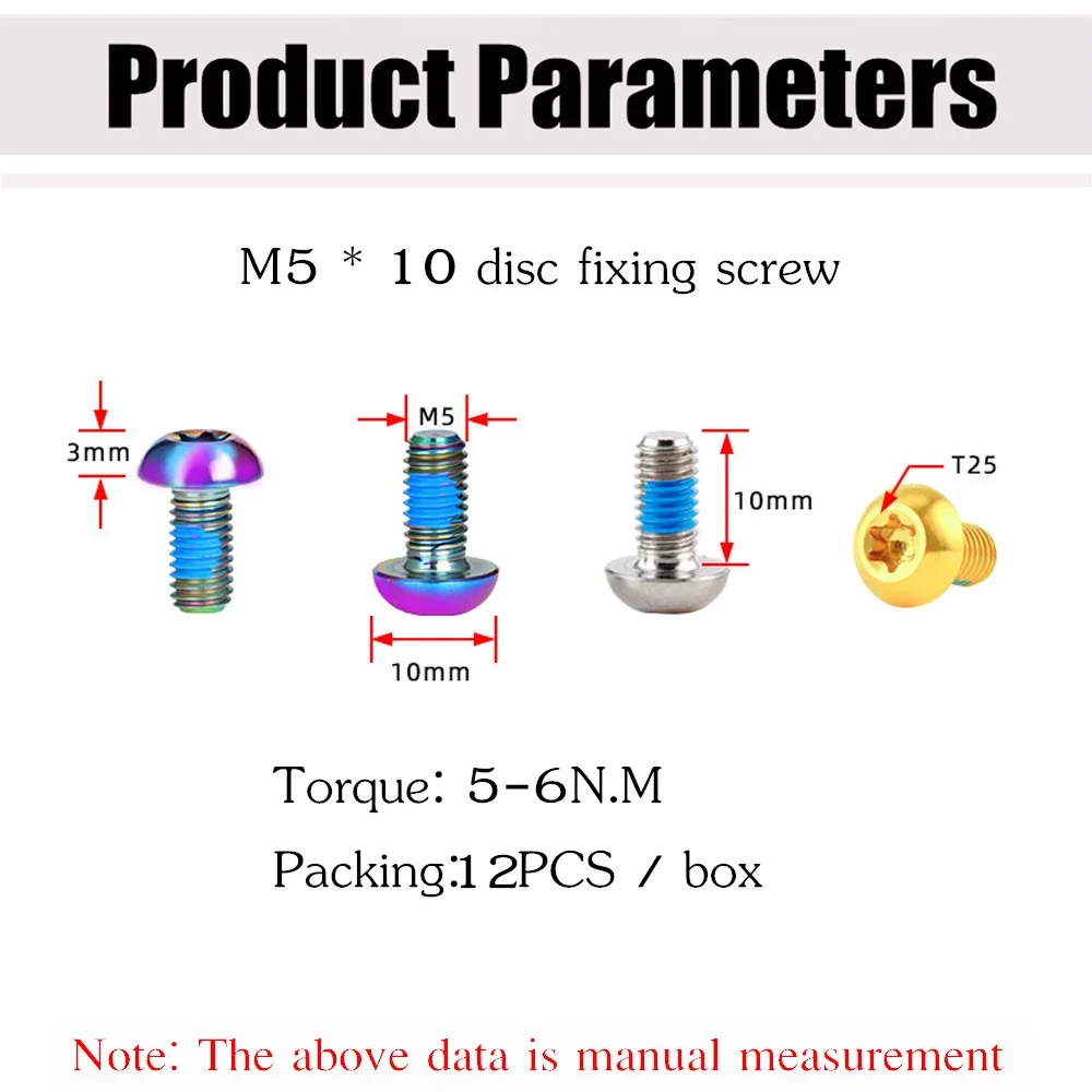 MOTSUV M5*10mm Alloy Bike Bolts Bicycle Parts Bolts 6 Colors Brake Disc Screws MTB Road Bike Disc Brake Rotor Screw 12PCS Screws