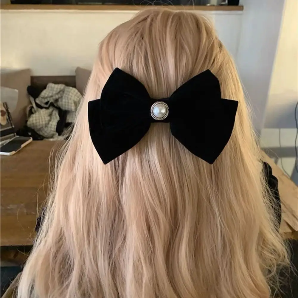 Clip de pelo con lazo de terciopelo negro francés, pajarita francesa de Camelia, Clip de primavera, regalo de Festival, pasador Retro para mujer, tocado de gama alta