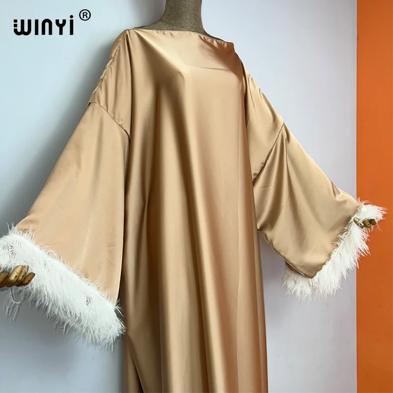 WINYI nuovo colore puro di alta qualità vestito confortevole donne musulmane abito lungo moda Abaya copertura completa abito Ramadan kuwait caftano