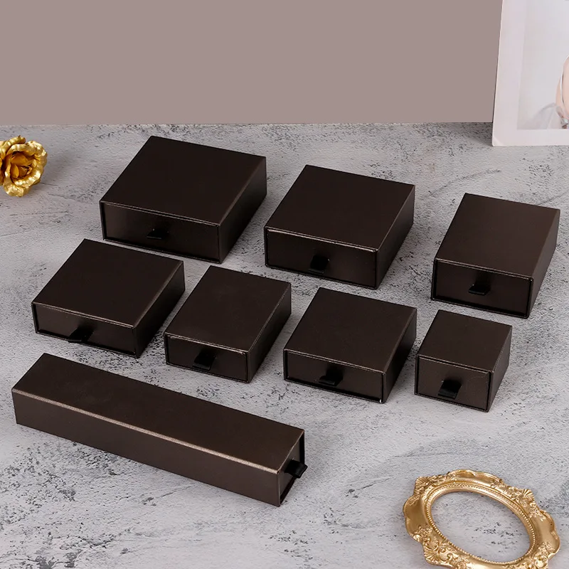 

24pcs Girls Rings Earrings Necklace Bracelet Jewelry Drawer Box Beige Coffee Cardboard Travel Jewelry Packaging Storage Boxes