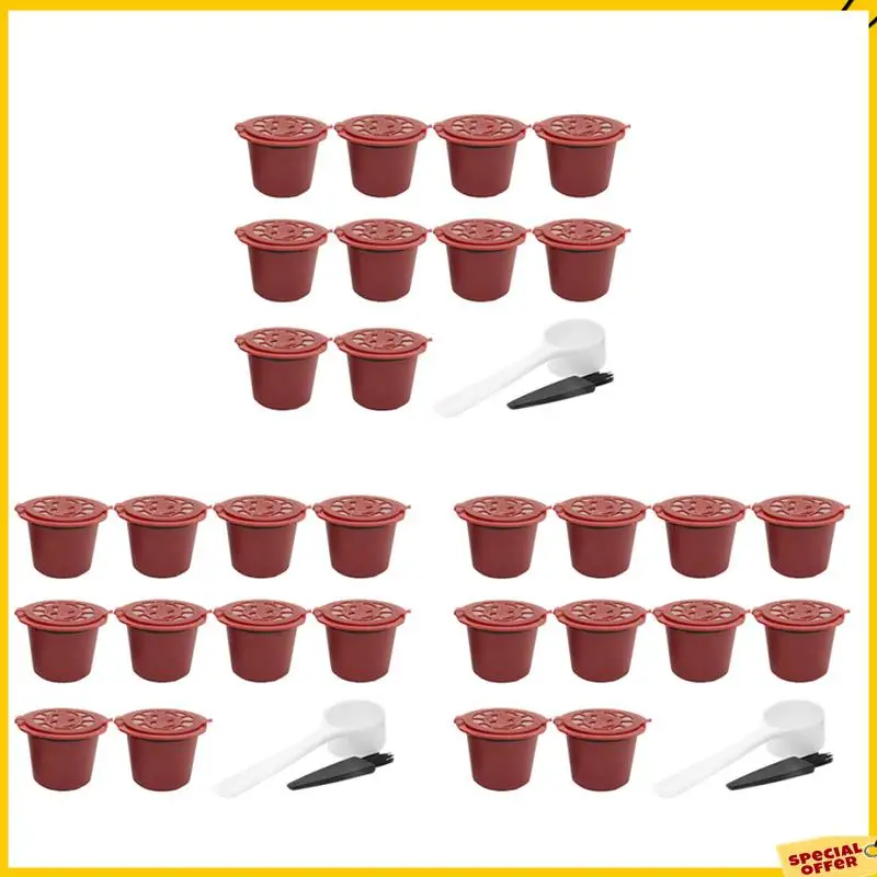 A24p 30 peças filtros de cápsula de café recarregáveis reutilizáveis para nespresso com colher escova acessórios de cozinha filtro de café vermelho