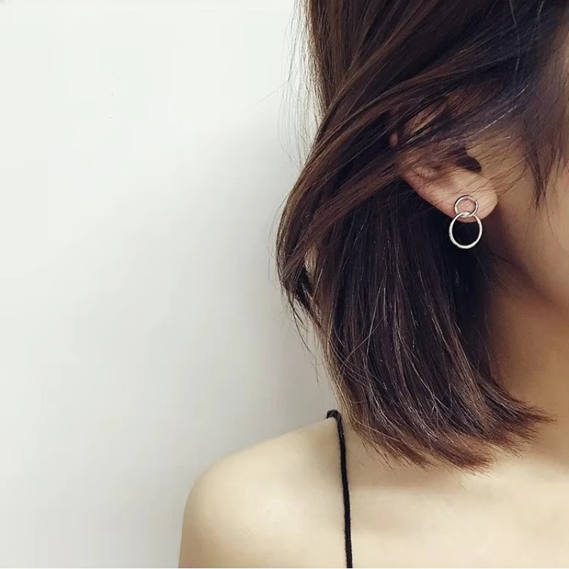 REETI 925 sterling silver Double circle Stud Earrings for Women Elegant Wedding Jewelry pendientes mujer moda 2019 Brincos