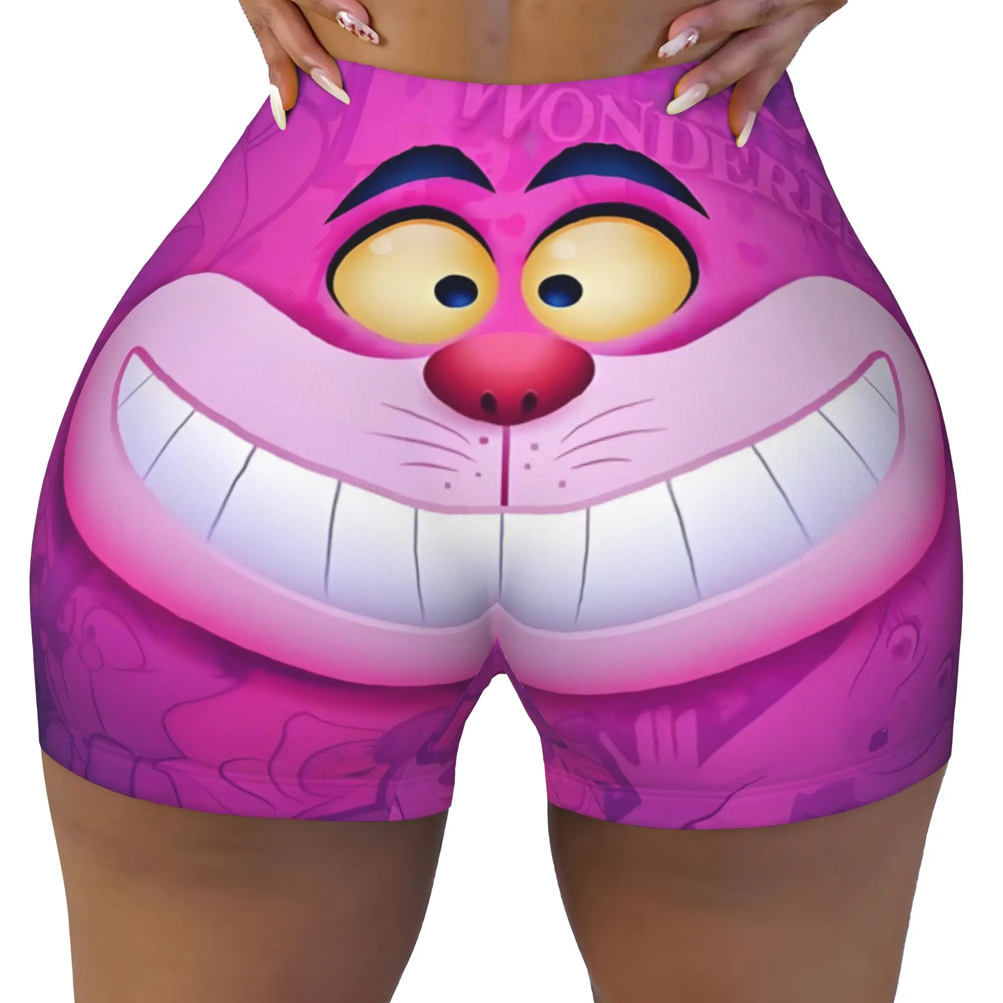 Custom Cheshires Anime Cat Volleyball Biker Workout Shorts for Women Cartoon Animal Athletic Gym Yoga Shorts