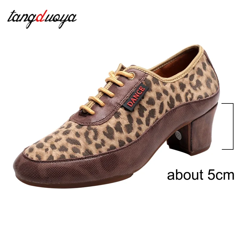 Zapatillas de baile de Tango modernas de entrenamiento de leopardo, zapatos de baile de Jazz, zapatillas de deporte para mujer, zapatos de baile de Salsa balleoom, tacones altos de 5cm