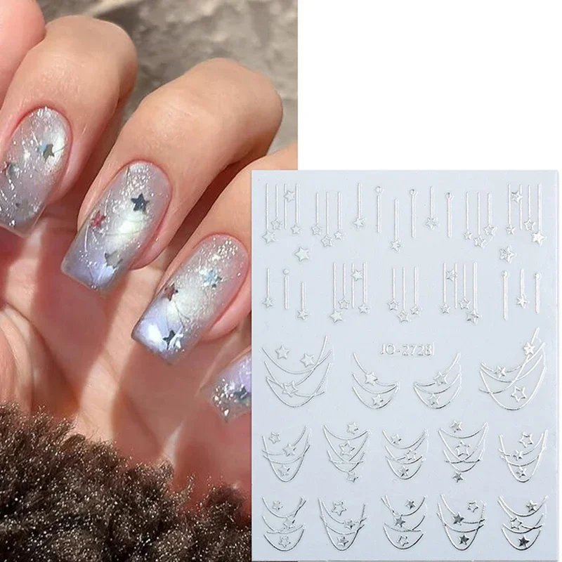 1 Blatt 3D Gold/Silber Stern Bronzing Nail Art Aufkleber Laser Star Styles Nagelaufkleber Gold Silber Selbstklebender Schieber