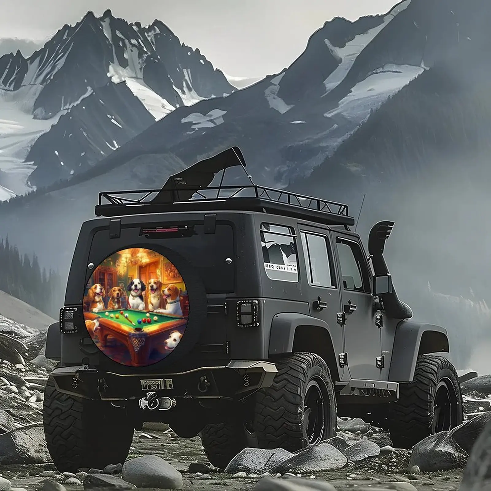 1 szt. Pokrowiec na koło w kształcie opony z motywem imprezy w basenie dla psa - Modny, uniwersalny pokrowiec ochronny na koła do większości samochodów, wytrzymały poliester