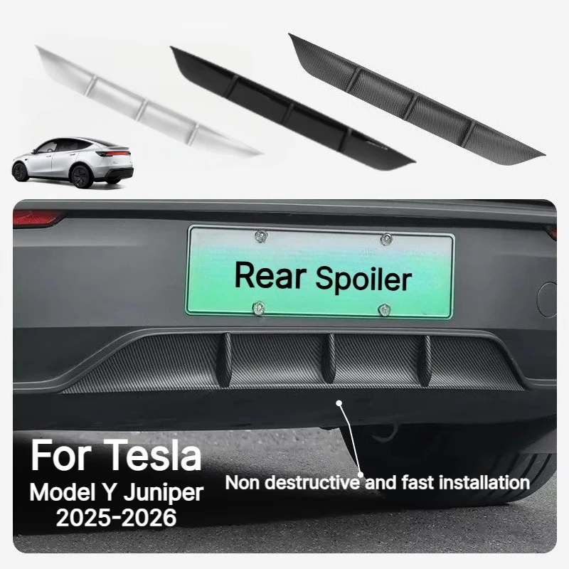 For Tesla Model Y Juniper 2025 Rear Bumper Spoiler Lip Diffuser ABS Carbon Fiber Pattern Protection Cover Exterior Accessories
