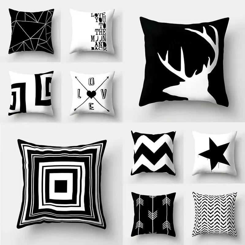 Customizable Throw Pillowcase Home Decor Pillowcase New Black and White Geometric Cushion Cover Decorative Pillowcase