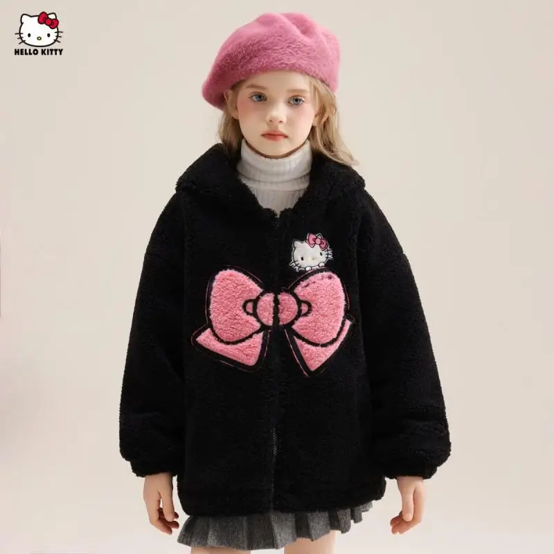 Sanrios Kids Hello Kitty Y2K Cotton-Padded Jacket Cartoon Winter Quilted Jacket Anime Warm Zip Coat Cute Outdoor Tops Girl Gift