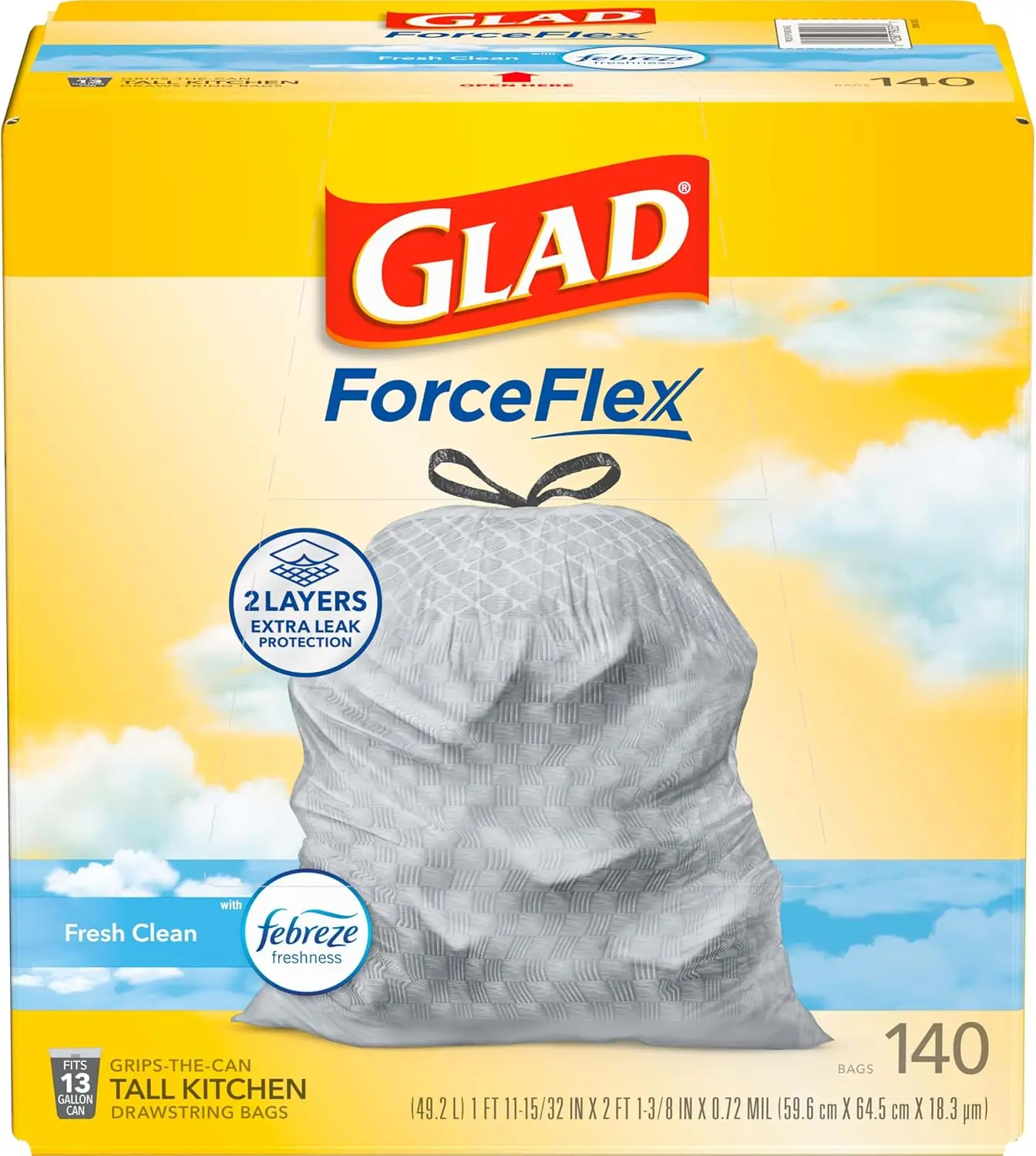 

13 Gallon Tall Kitchen Trash Bags, ForceFlex Technology, 140 Count, Fresh Clean Scent