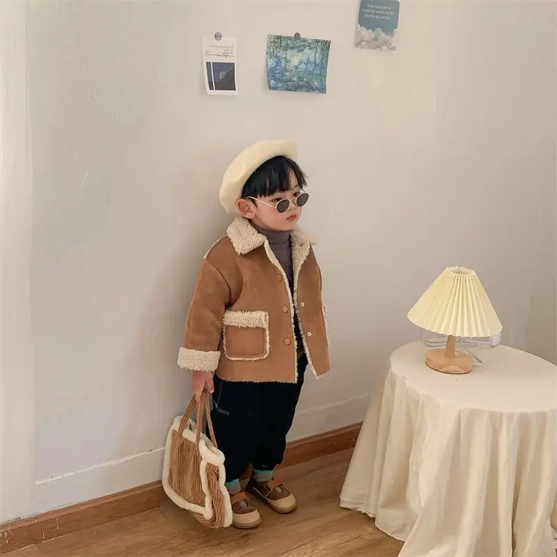 Children Clothing Kids Coat Korean Style Winter Fleece Warm Cute Coat Baby New Fashionable Soli Color Thick Coat for Kids