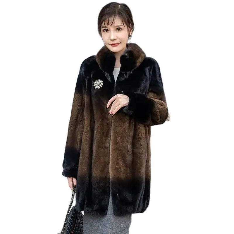 All New Haining Fur Temperament Coat Women's Mid-length Fur Coat Middle-aged And Elderly Mother Winter Loose Coa