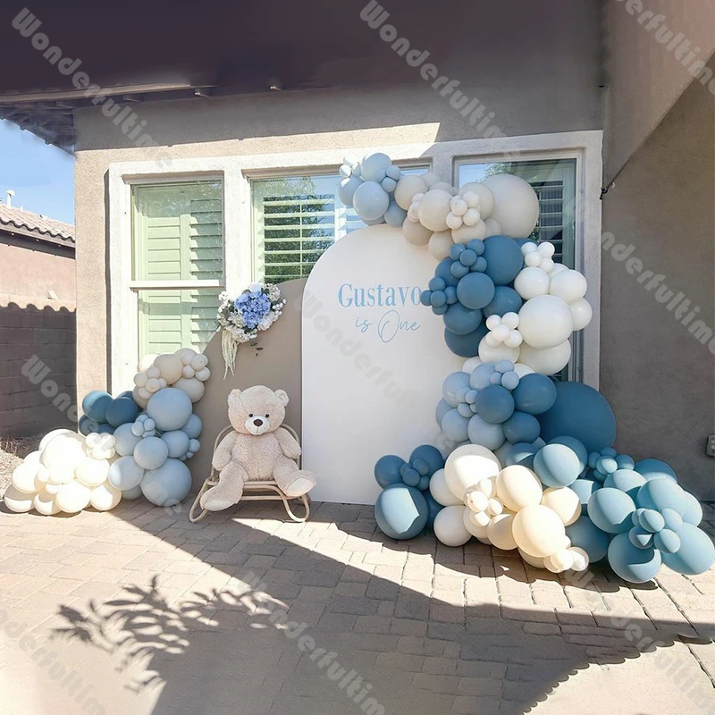 122/182pcs Ocean Blue Balloon Garland Baby Shower Deocration White Sand Blue Birthday Balloon Arch Kit Children's Day Background