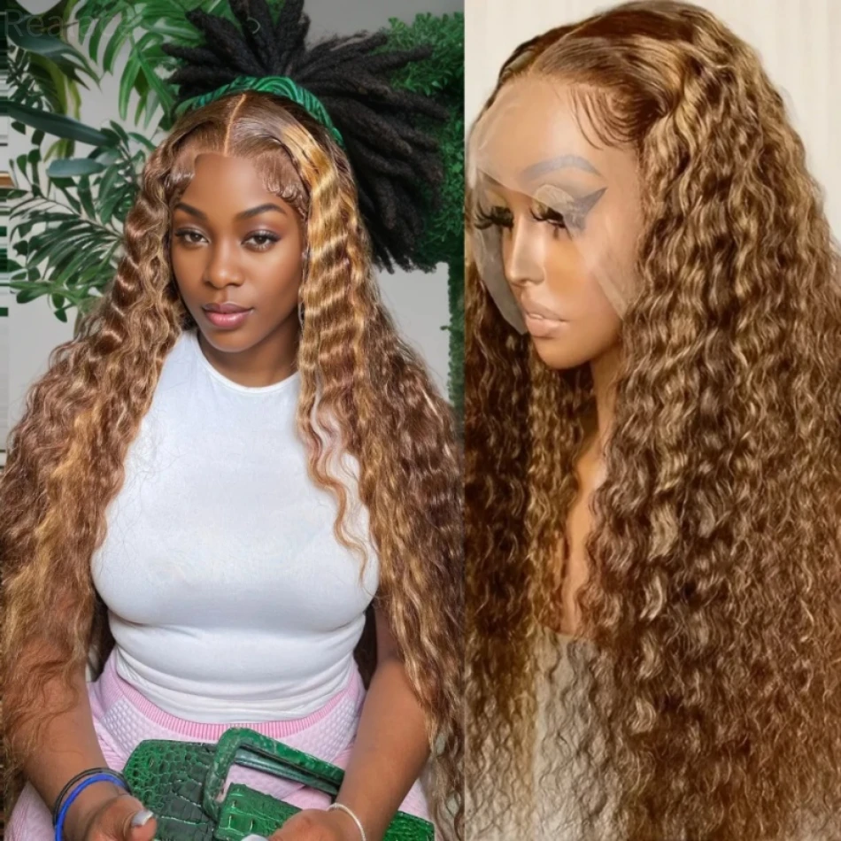 Peruca de Onda de Água Brasileira para Mulheres, 13x6 Lace Front, Transparente, Encaracolado Colorido, Frontal, 100% Cabelo Humano, Destaque, Escolha