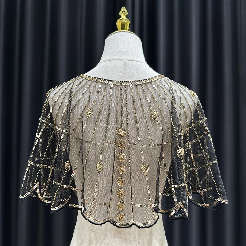 Beading &Sequin Flower Shawl Elegant Sparkly Cape Breathable Mesh Short Cardigan Women Trend Dress Accessories For Party Prom 04