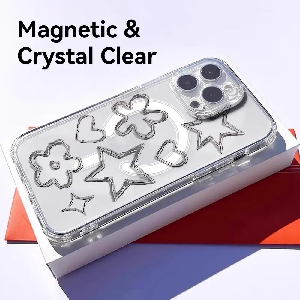 Silver Chrome Outline Shapes Phone Case For IPhone18 17 16 15 14 13 12 Pro Max Plus Magnetic Crystal Clear Case Wireless Charge view 3