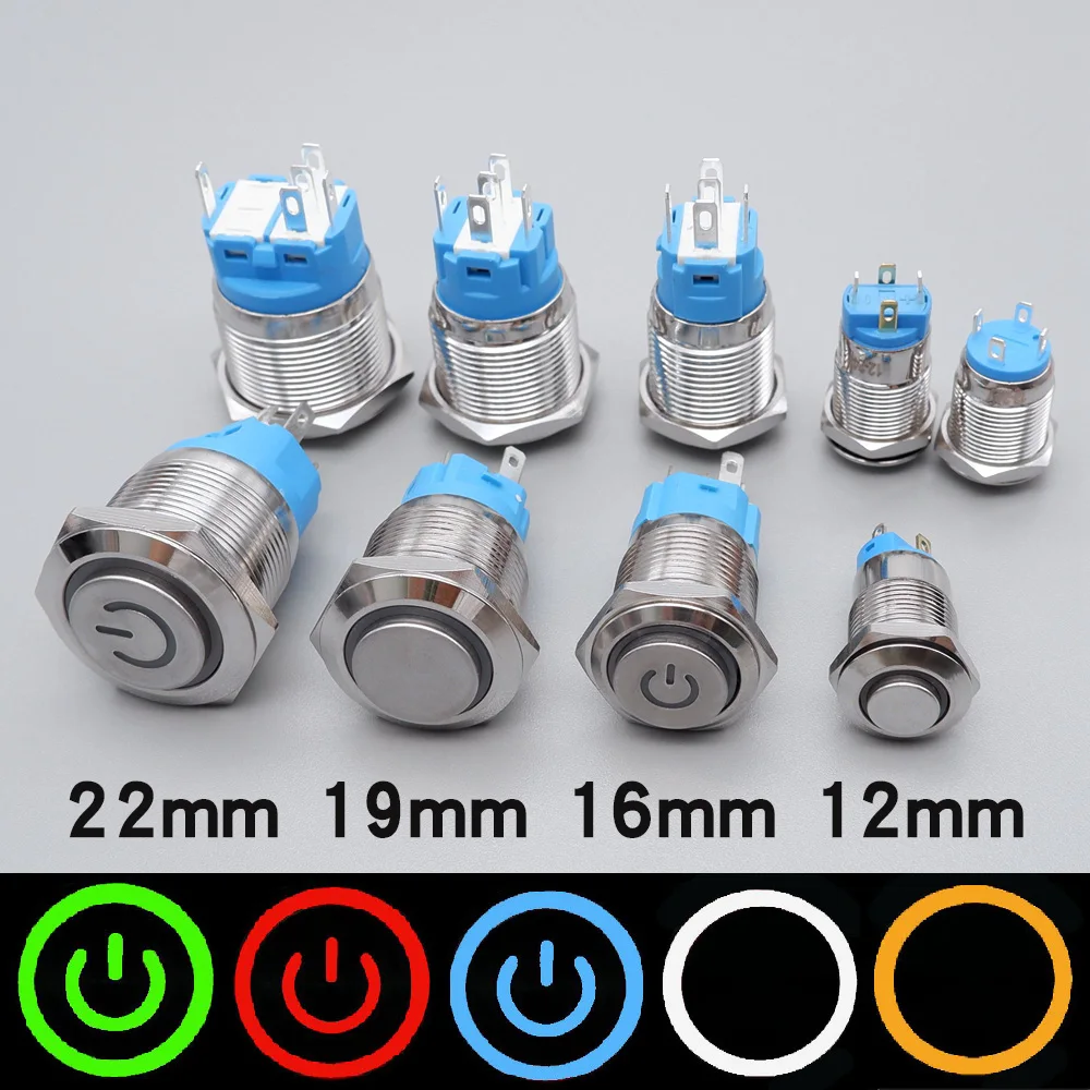 12mm 16mm 19mm 22mm Metal Push Button Switch Start Stop LED Light 1NO1NC Red Yellow Blue Green White 3v 12v 24v 110v 220v ON OFF