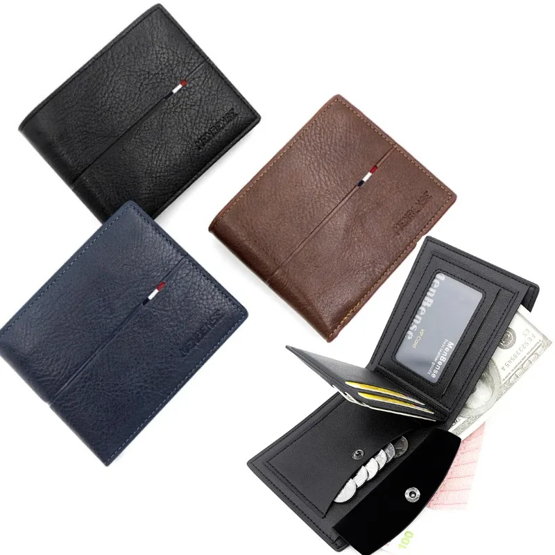 Короткие мужские кошельки, тонкий держатель для кредитных карт, RFID-блокировка, водонепроницаемый кожаный кошелек, классический карман для монет, черный мужской кошелек, кошельки