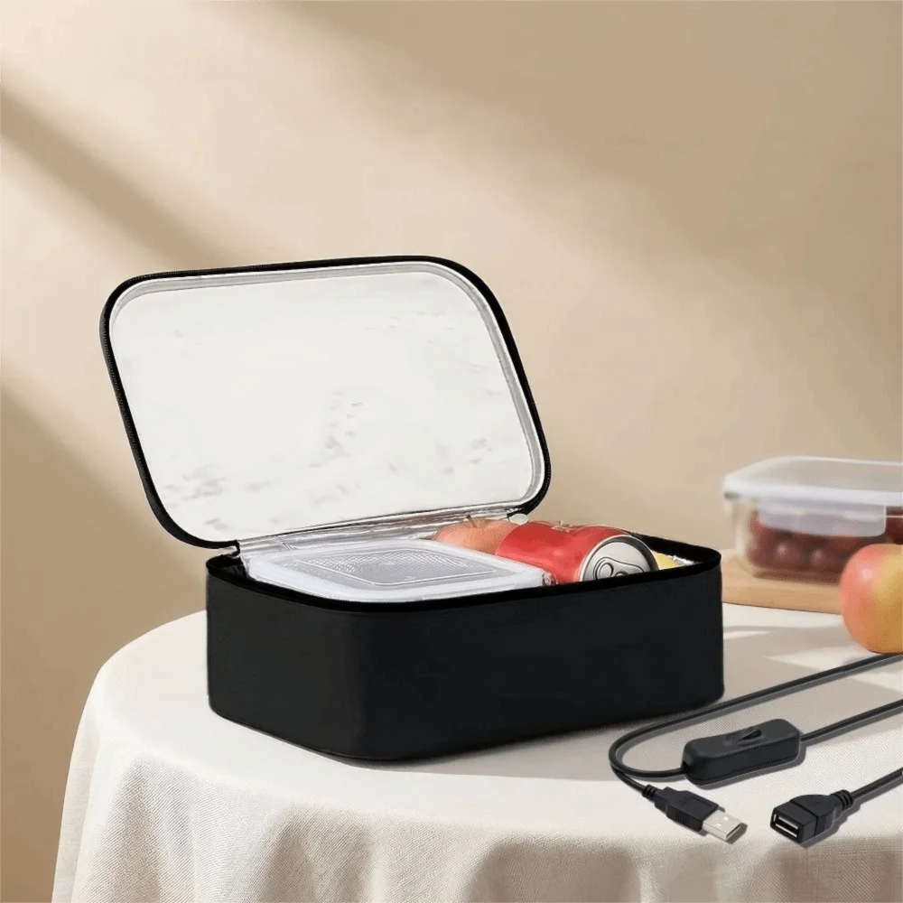 Waterproof Electric Lunch Heated Bag Aluminum Foil Lining USB Charging Food Warmer Bag Thickened Black Lunch Box Warmer Packet