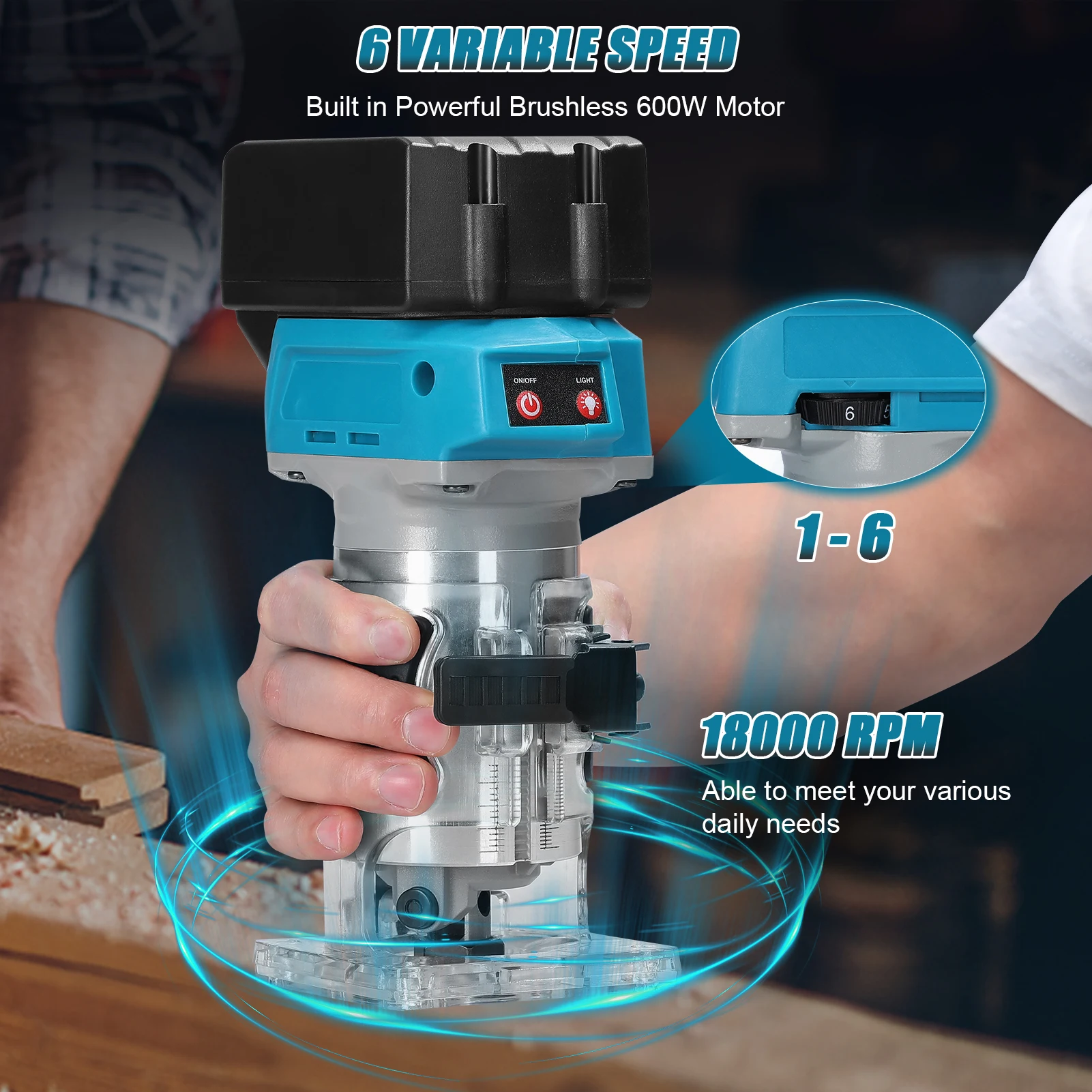 18000rpm Electric Trimming Milling Engraving Slotting Machine Speed Adjustable Brushless Wood Router Multifunctional Woodworking