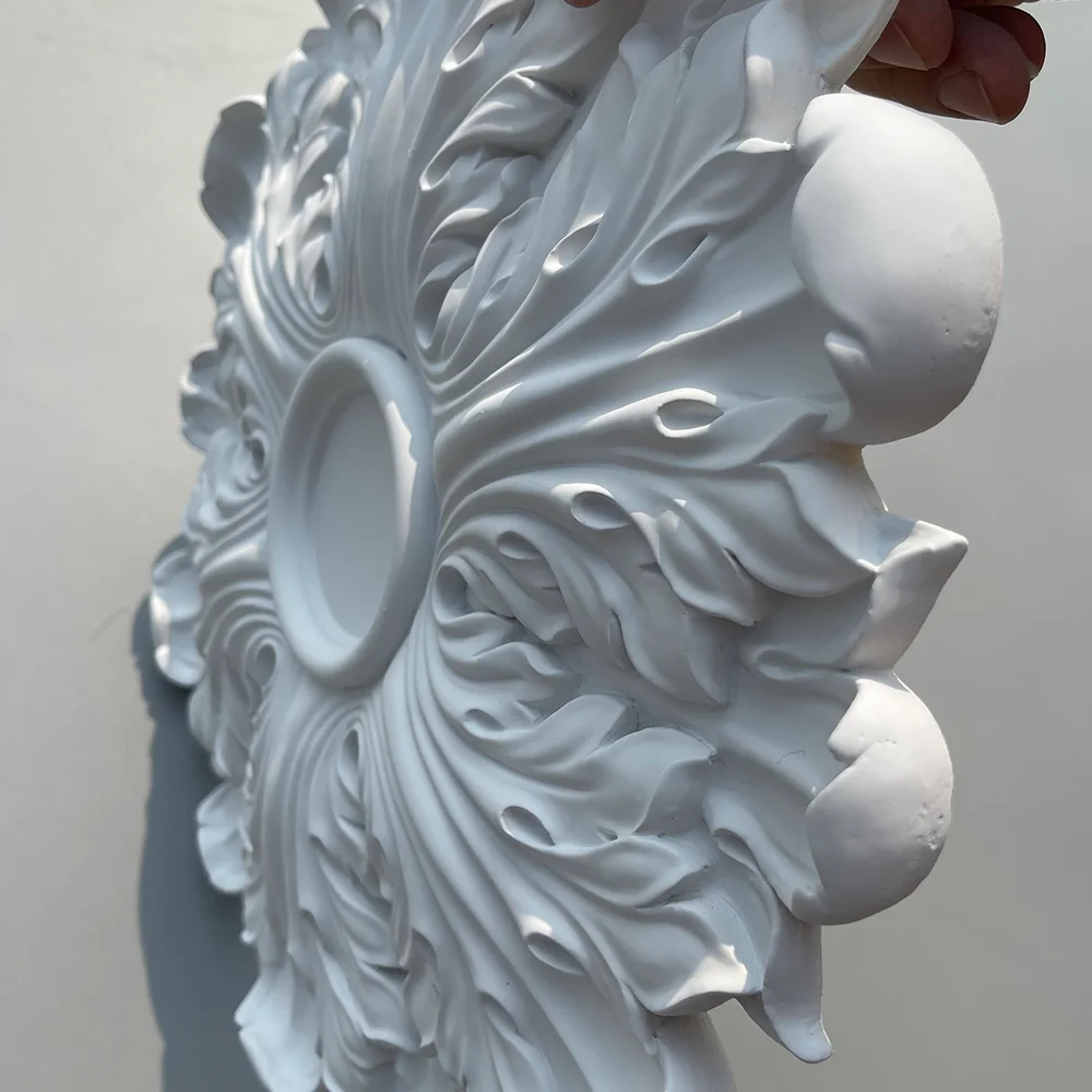 PU Polyurethane Material Imitation Plaster Lamp Panel Living Room Chandelier Ceiling Crystal Lamp Holder Disc Carved Lamp Panel