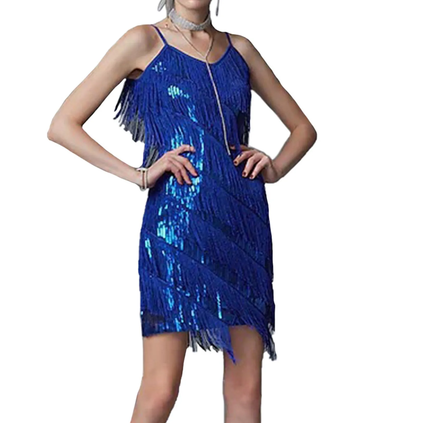 Womens Shiny Sequins Fringe Latin Dance Dress Salsa Samba Tango Latin Dance Wear Adults Female Tassel Stage Performance Costume