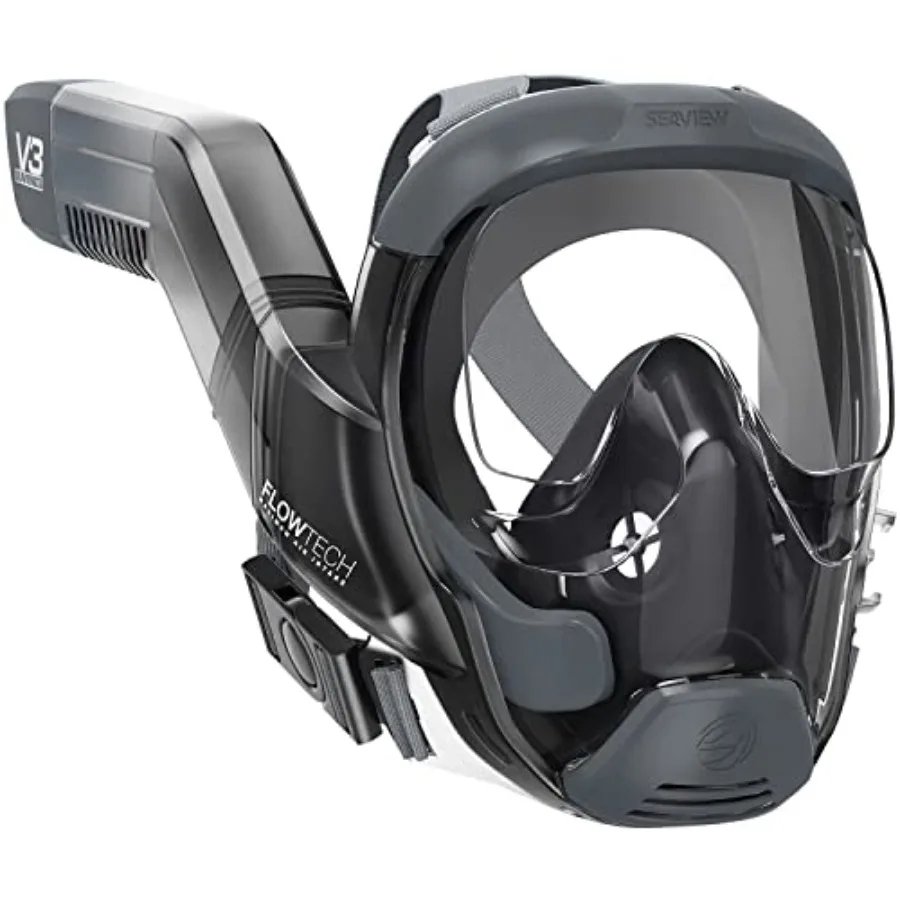 

V3 Full Face Snorkel Mask Adult for snorkeling, silicone, black, 180 panoramic viewing and 600 easier breathing with patented F