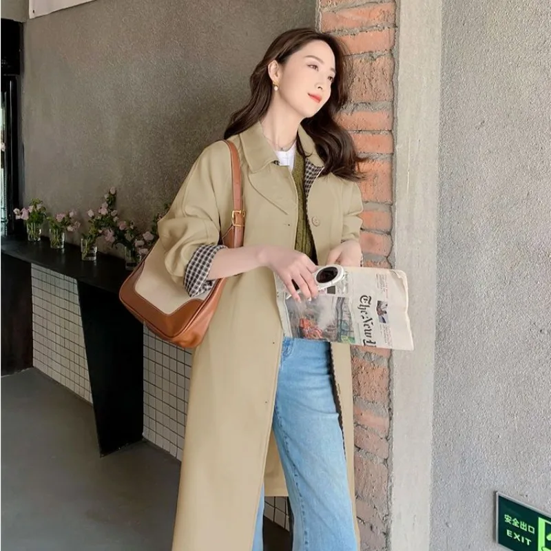 Gabardina mujer otoño temperamento Retro suelta Casual todo-fósforo elegante abrigo de un solo pecho moda Ulzzang Oficina señoras Chic