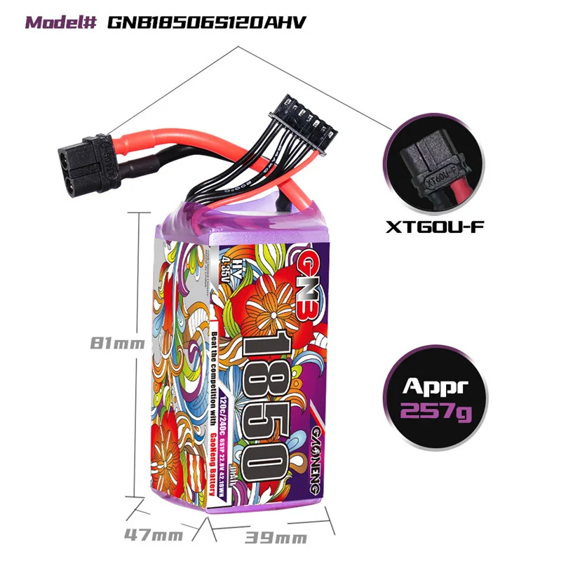 Batería de Lipo mejorada GNB 6S1P 22,8 V 1850mAh para RC FPV, Drone de carreras, helicóptero, cuadricóptero, batería LiHV 120C 22,8 V