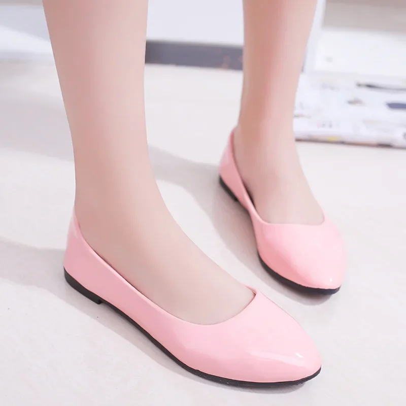 PU patent leather shoes woman single shoes shallow round tow spring autumn ballet flats shoes contracted big sizeisd34