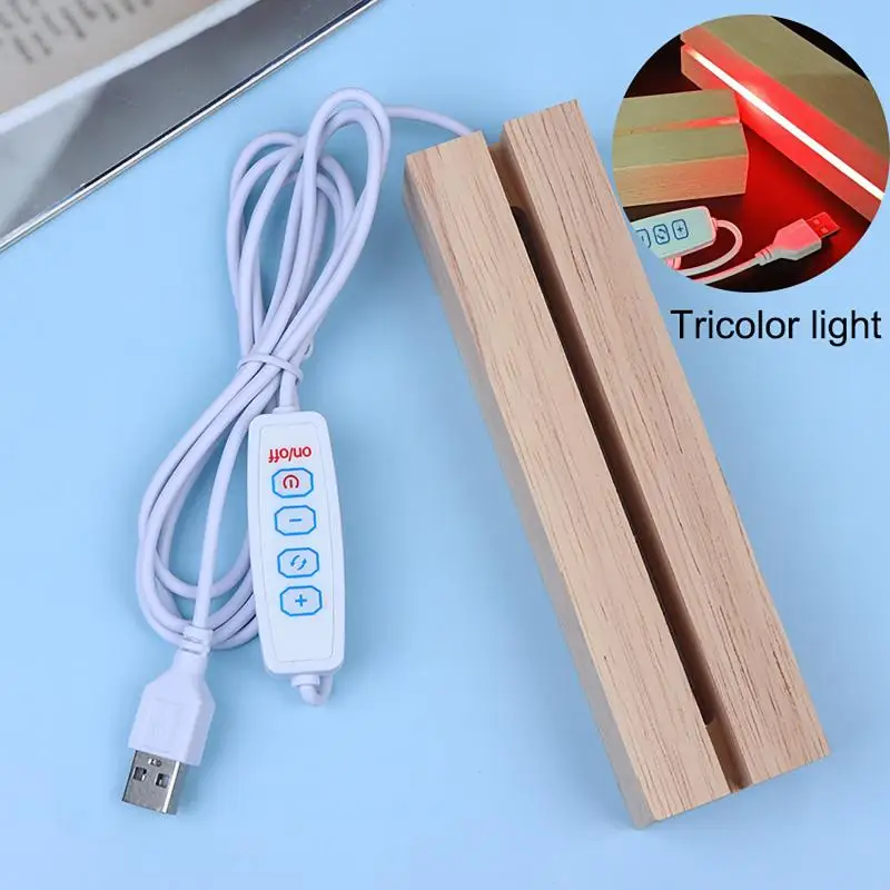 15*4cm LED Rectangular Wooden Night Light Base Artistic Lamp With USB Powered Switch Suitable For Glass Art ＆Resin Decor
