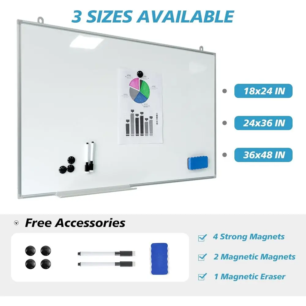 سبورة بيضاء قابلة للمسح الجاف مقاس 36 × 48 من الألومنيوم - لوحة مغناطيسية متعددة الاستخدامات للمنزل والمدرسة والمكتب والمطبخ