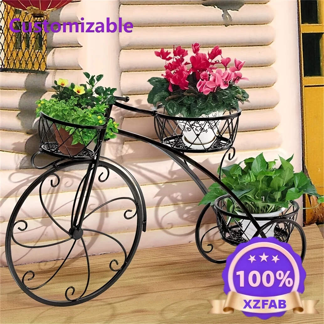 Factory Direct 2026 Metal Bicycle Planter - 3 Tier Tricycle Flower Stand - Flower Display Stand Cart For Home
