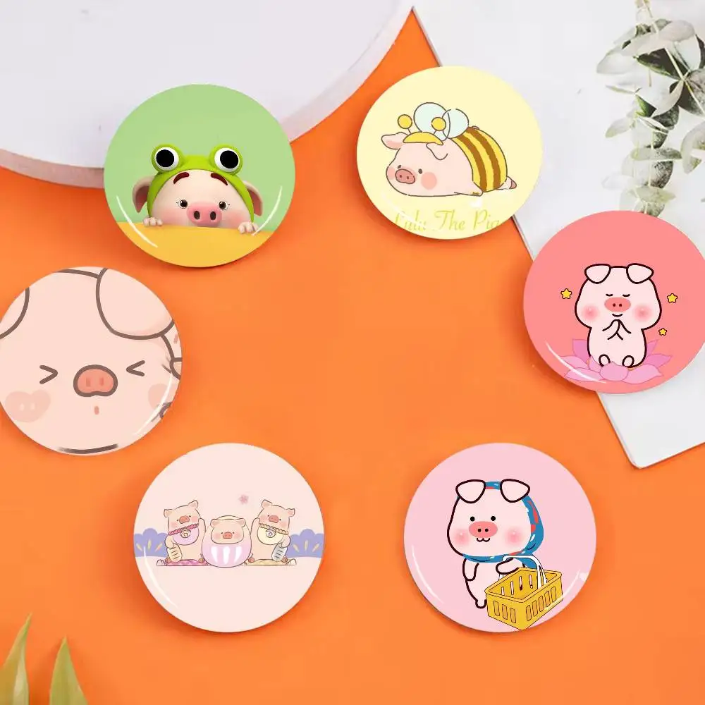 L-LuLu The P-Piggy Cute 25 32 44 58 75mm Round Badges Brooches Lapel Pins Fashion Accessory Holiday Present Gift