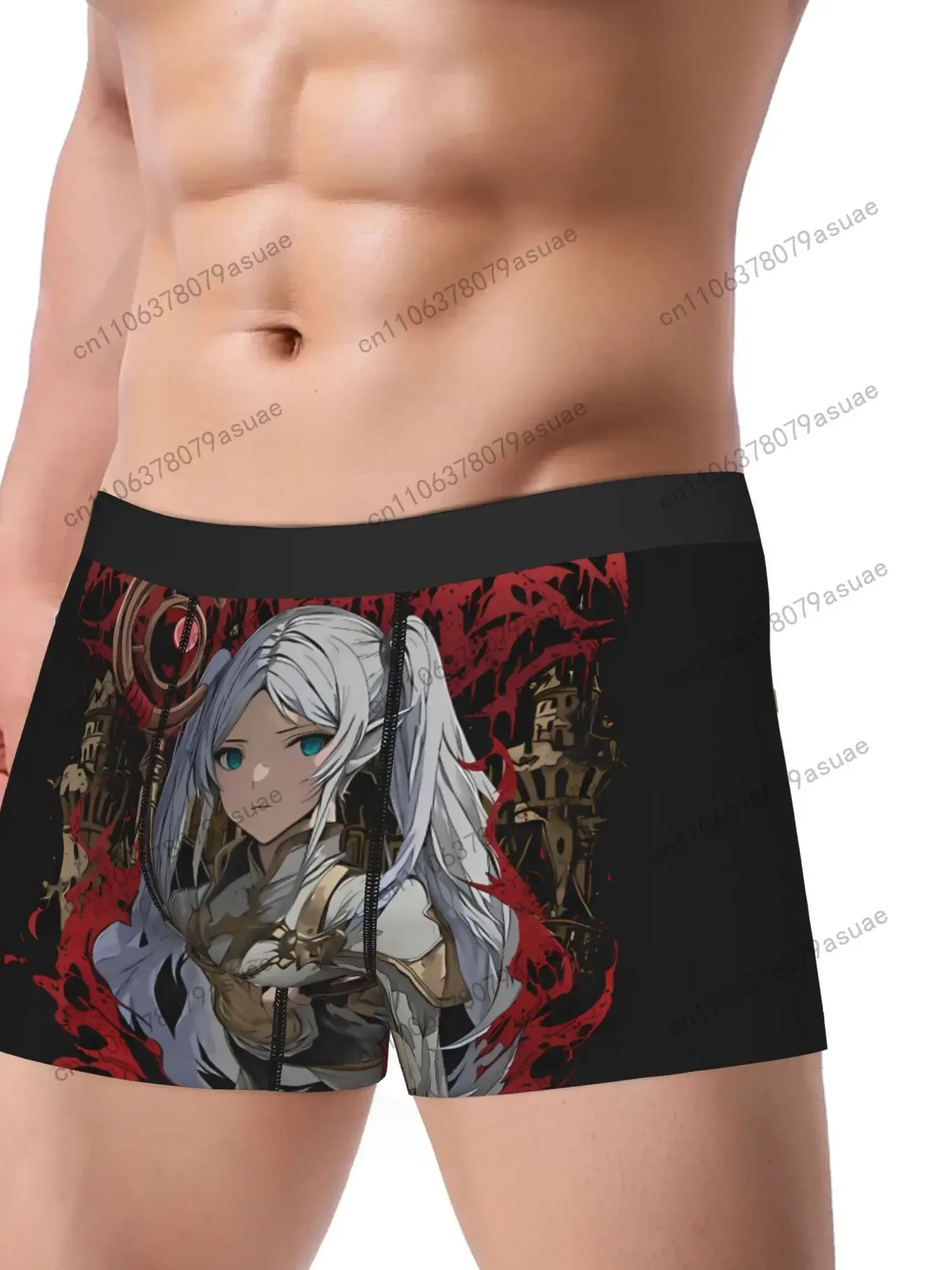 Anime-Inspired Polyester Boxer Briefs - Black with Vibrant Red White Character Design Medium Stretch Comfort Fit Nov Black