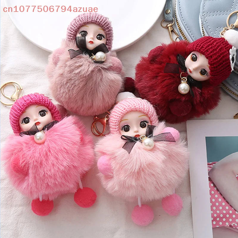 Cute Plush Keychain Imitation Rex Rabbit Fur Ball Big Eye Doll Pendant Fashion Car Bag Charm - Soft Carabiner for Keys