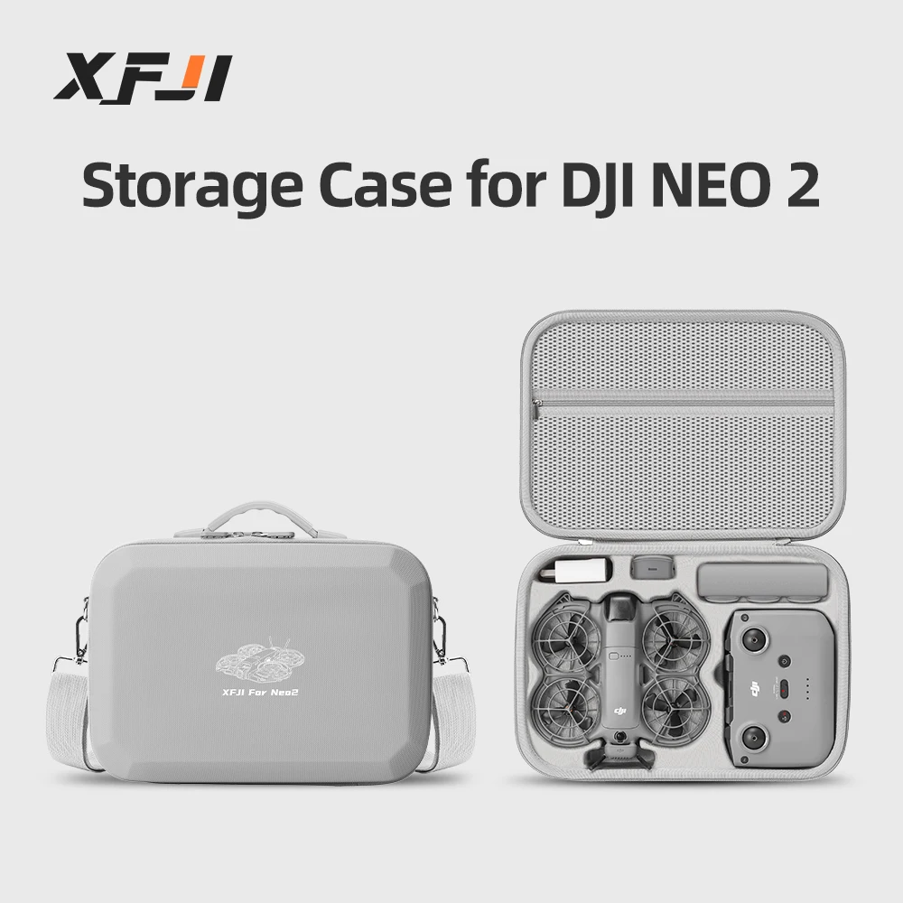 

Сумка-кейс XFJI для DJI NEO 2 Combo: Жесткий футляр для хранения аксессуаров дрона, дорожный бокс из ПУ кожи, водонепроницаемая наплечная сумка