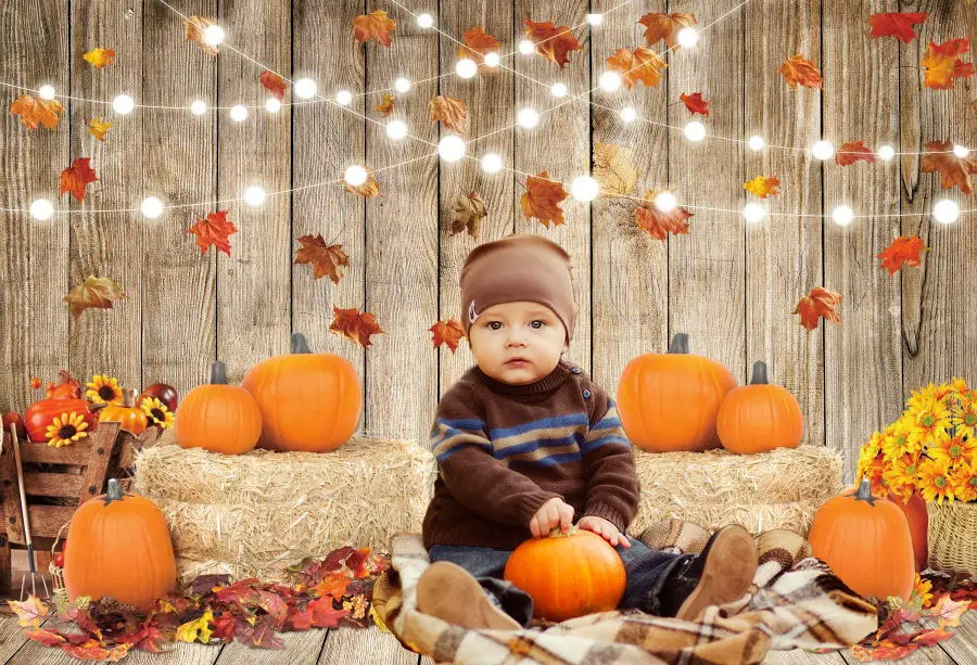 Autumn Nature Scenery Farm Warehouse Haystack Backdrop Fall Leaves Pumpkin Baby Portrait Photography Background Photocall Studio