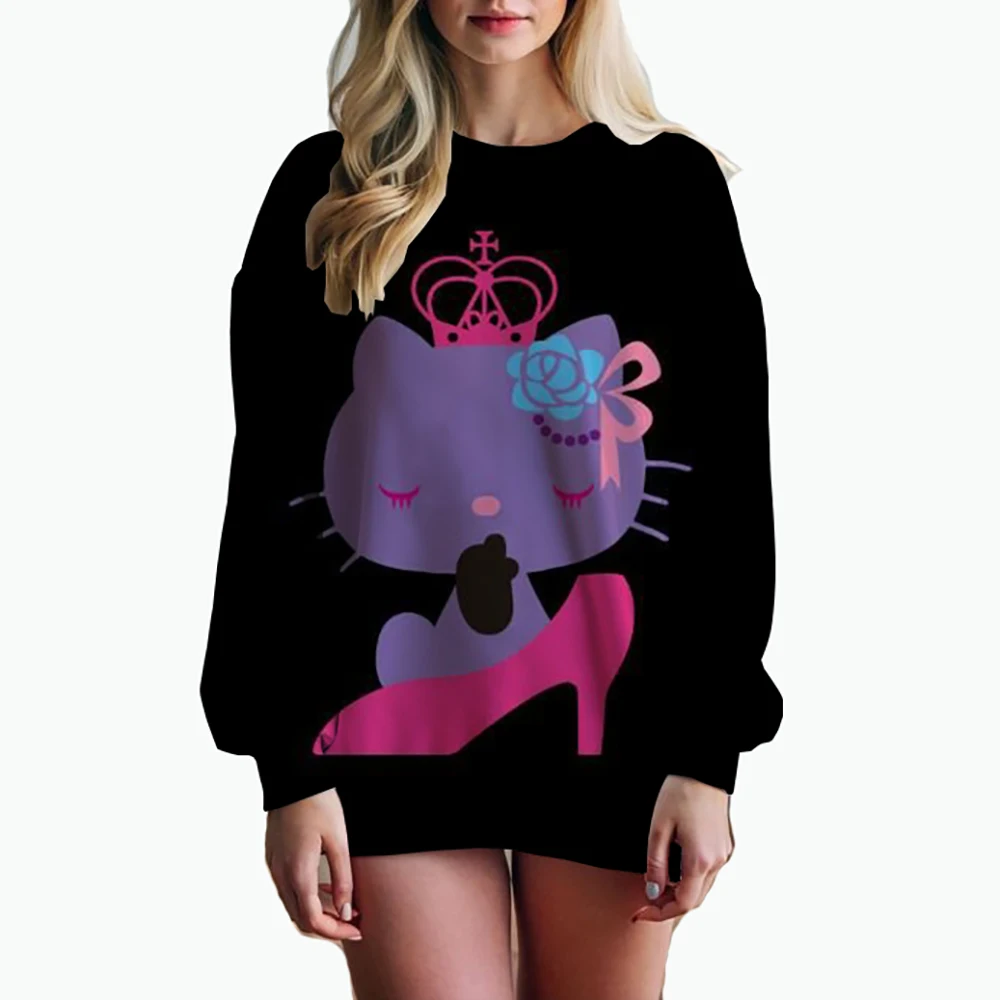 Vintage HELLO KITTY Print Crewneck Pullovers Harajuku Hoodie Women Fall Sweatshirt kawaii HELLO KITTY Sweatshirts