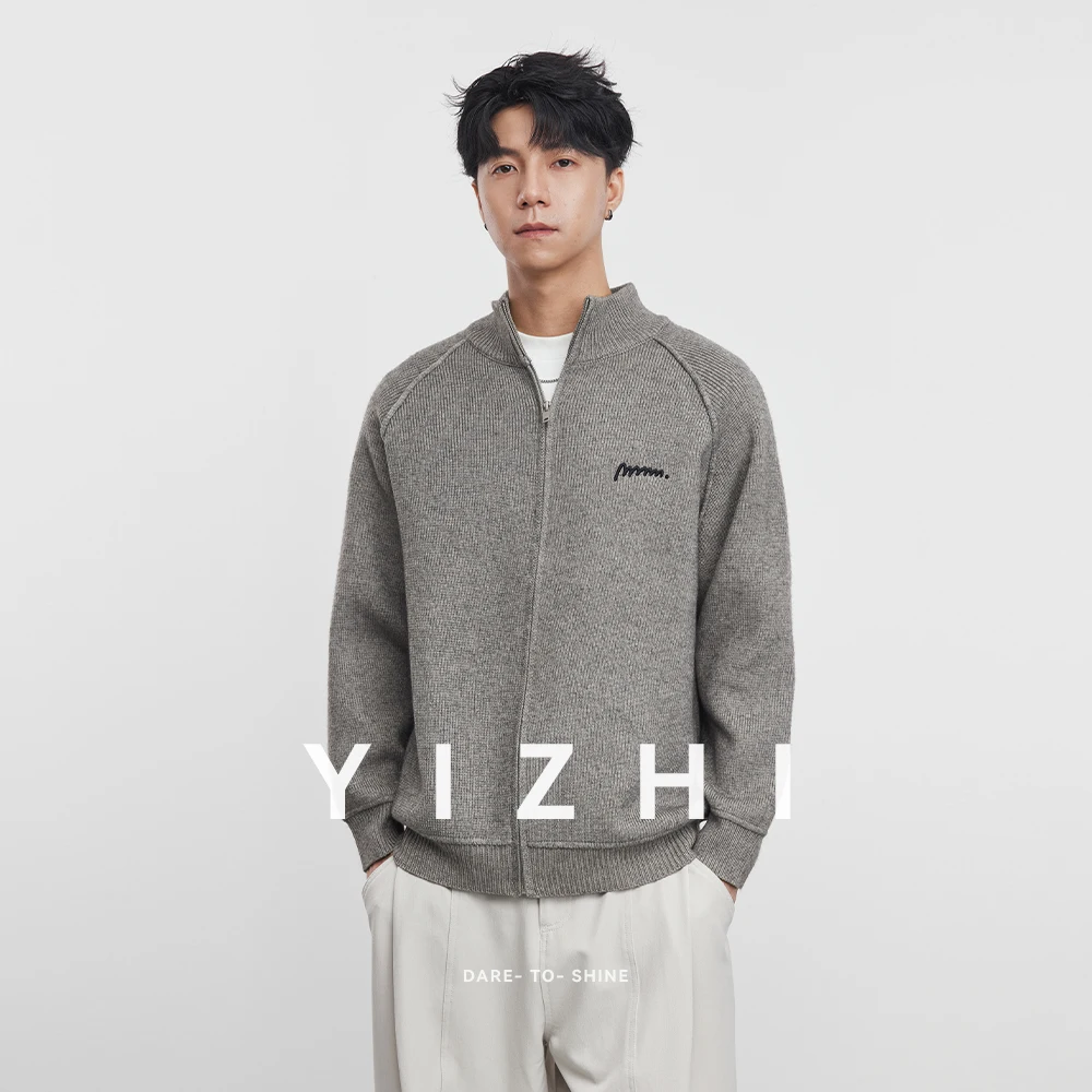 

Fashion Men's Stand Collar Zipper Cardigan Knitted Sweater Embroidery Loose Sweater Coat Sweater Sports Top Men's Jacket