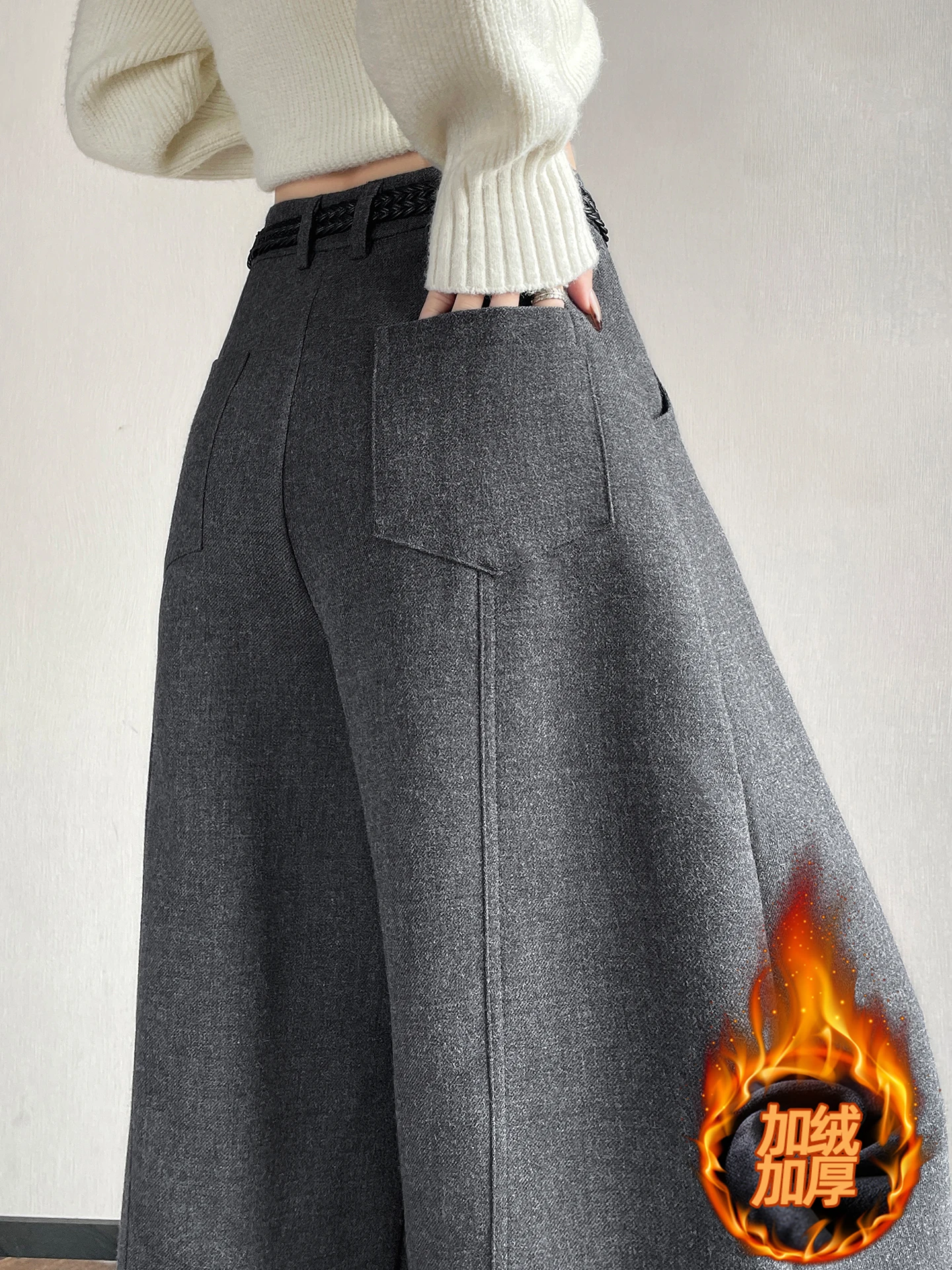 

Широкие брюки с высокой талией и прямым кроем из шерсти, повседневные, в пол, для женщин