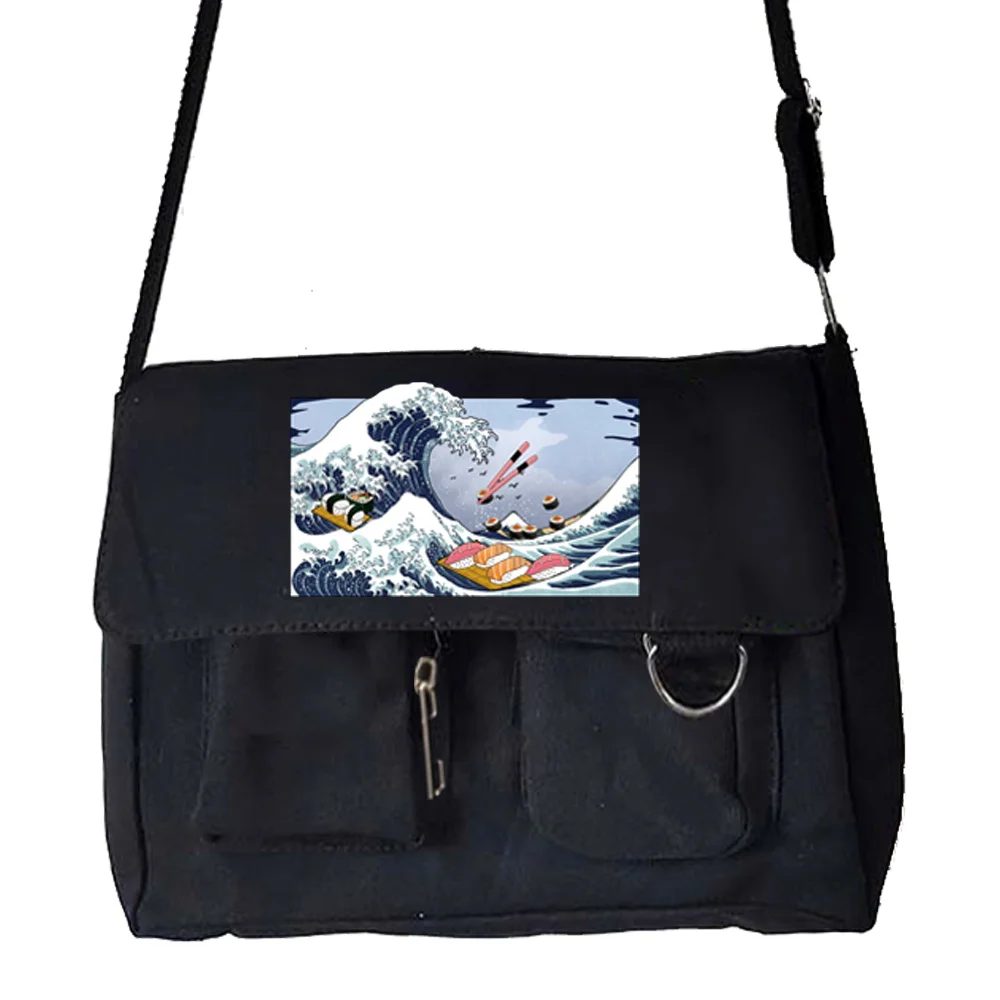 Women's Canvas Crossbody Bags Fashion Shoulder Bags Student High Quality Storage Bag Wave Print Casual Large Capacity Handbag