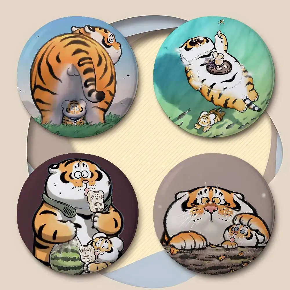 Cute Little Fat Tiger Premium Tinplate Round Lapel Pins: Cute Badge Brooches For Shoulder Bag Accessories, Souvenir Gifts view 3