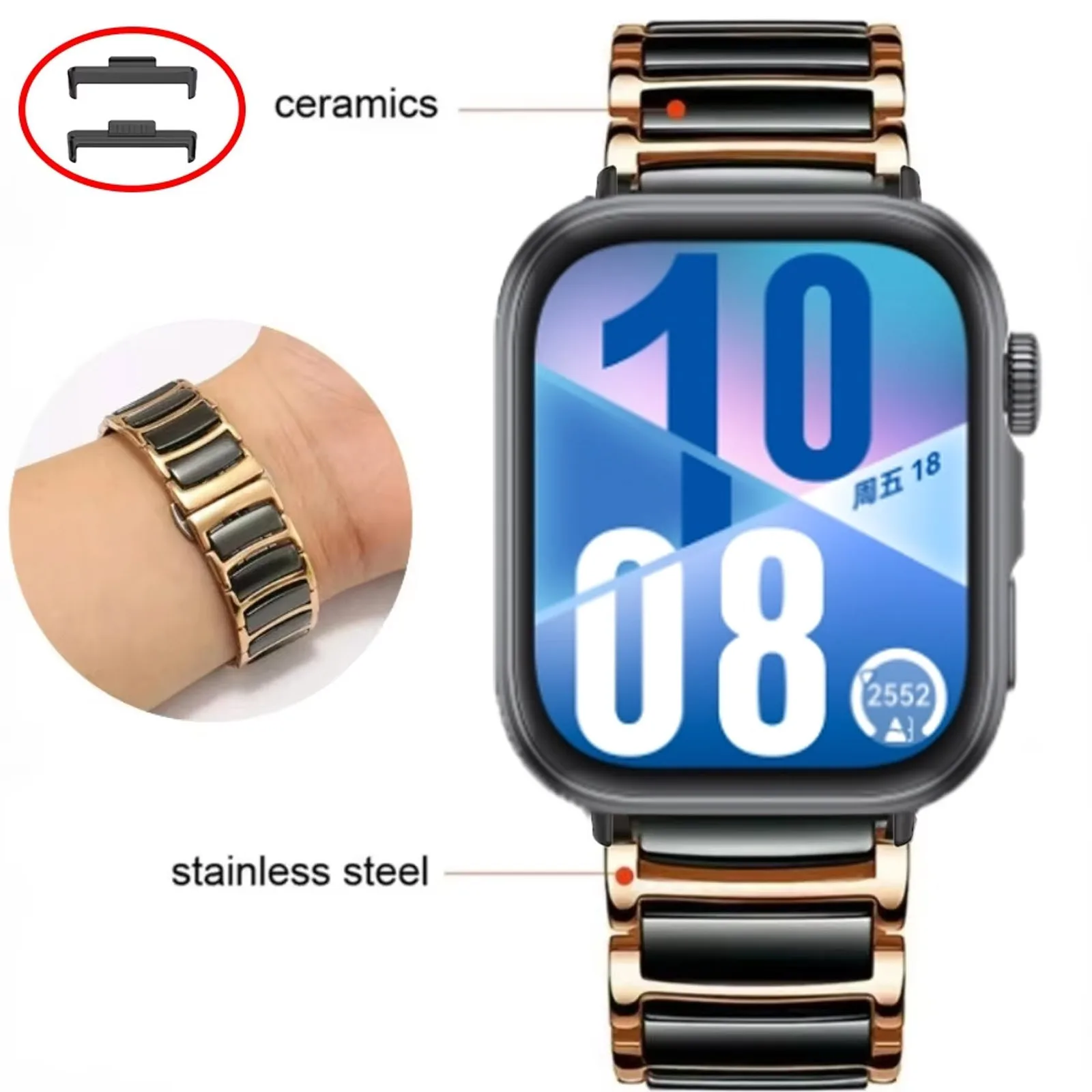 

Ceramic Strap for Huawei Watch Fit 4/Fit 3 Watchband Replaceable Wristband for Huawei Watch Fit 4/4 Pro Stainless steel Bracelet